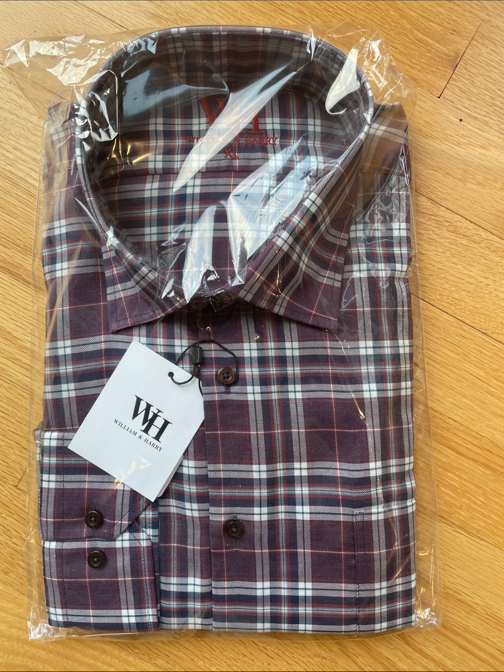 NWT WH Sport Shirt burgundy plaid XL